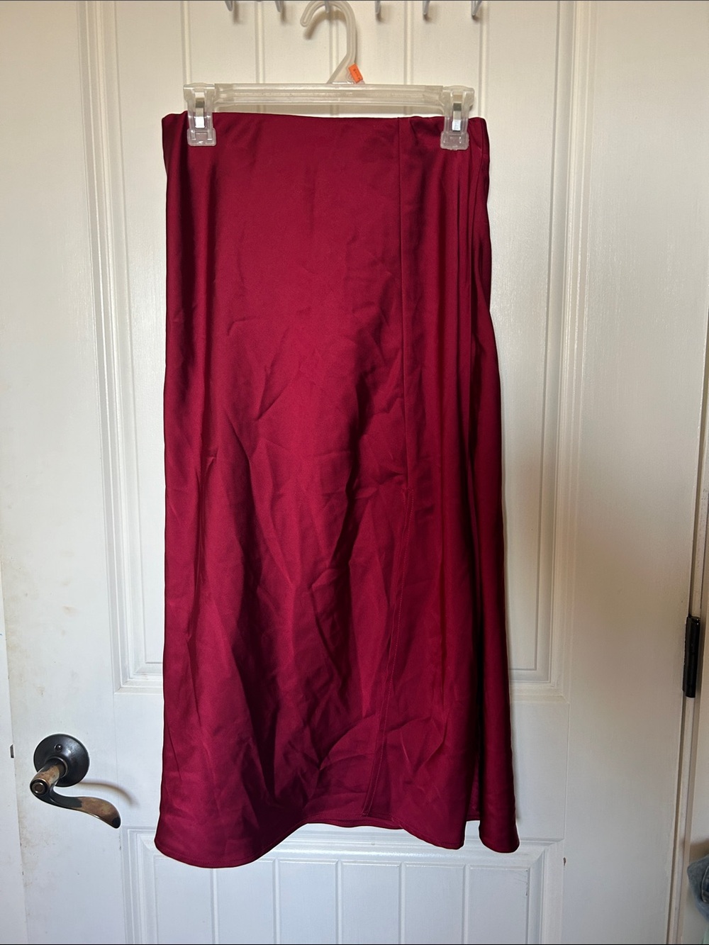 Women's Wine Red Satin Midi Skirt